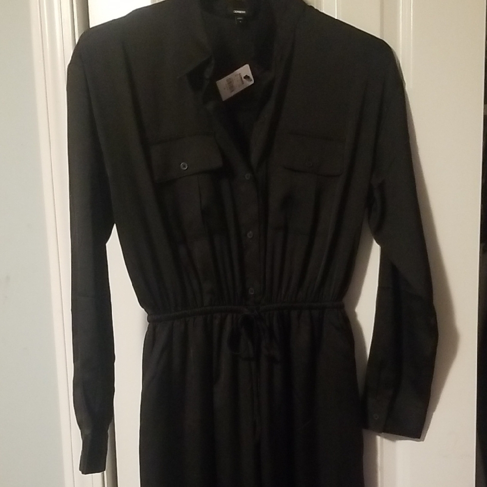 New With tags!!Express Black Notched Collar Long Sleeve Cargo Jumpsuit